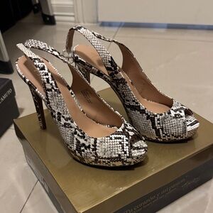 Thalia Sodi Black and White Snakeskin Heels